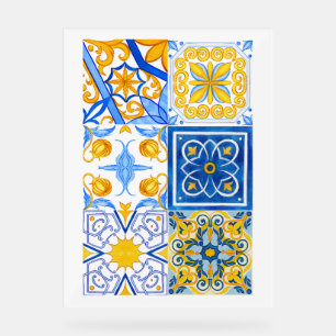 Blaue und goldene Aquarellfarben-Muster - Mediterr Acrylschild