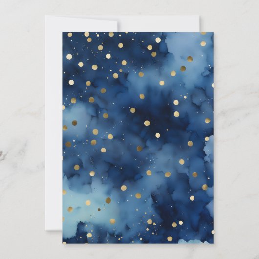 Blaue und goldene Aquarelltaufe Einladung (Rückseite)