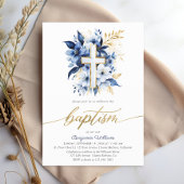 Blaue und goldene Aquarelltaufe Einladung