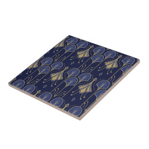 Blaue und goldene Art Deco Fliese
