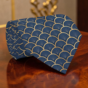 Blaue und goldene Art Deco Herren Krawatte