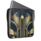 Blaue und goldene Art Deco Laptopschutzhülle (Vorne Rechts)