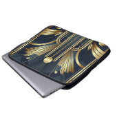 Blaue und goldene Art Deco Laptopschutzhülle (Vorne Knopf)