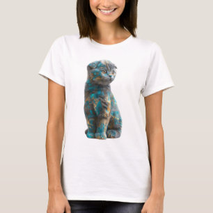 Blaue und goldene bemalte Scottish Fold Frauen T-Shirt