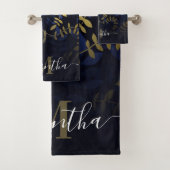 Blaue und goldene Blätter Badhandtuch Set (Insitu)