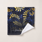 Blaue und goldene Blätter Badhandtuch Set (Waschlappen)