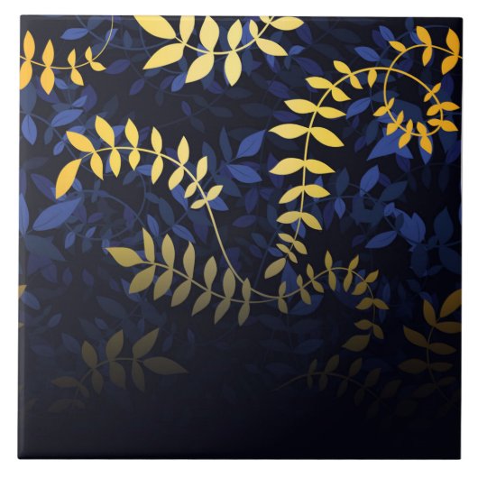 Blaue und goldene Blätter Fliese (Vorderseite)