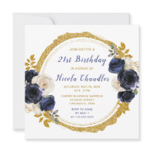 Blaue und goldene Blume Geburtstagsparty