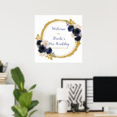 Blaue und goldene Blume Geburtstagsparty Poster (Heimbüro)