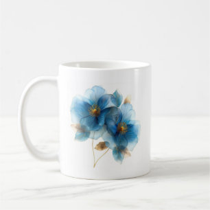 Blaue und goldene Blume mit zartem Aquarellhimmel Kaffeetasse