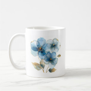Blaue und goldene Blume mit zartem Aquarellhimmel Kaffeetasse