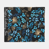 Blaue und goldene Blume - Name hinzufügen Fleecedecke (Vorderseite (Horizontal))