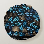 Blaue und goldene Blume - Name hinzufügen Rundes Kissen (Rückseite)