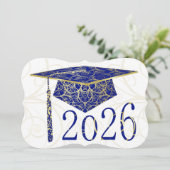 Blaue und goldene Blumenmütze 2026 Karte (Stehend Vorderseite)