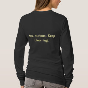 Blaue und goldene Dahlien-Bienen-Grafik Langarmshi T-Shirt
