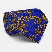 Blaue und goldene Damaskusmuster Krawatte (Gerollt)