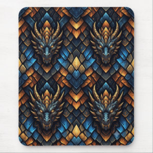 Blaue und goldene Drachenköpfe geometrisches Schup Mousepad