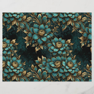 Blaue und goldene dunkle Grunge-Blumen 