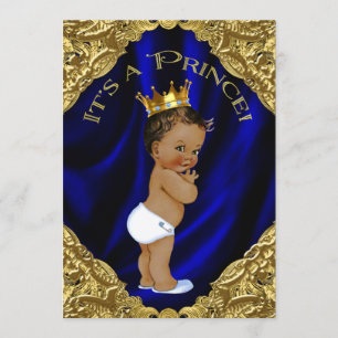 Blaue und goldene ethnische Prinz-Baby-Party Einladung