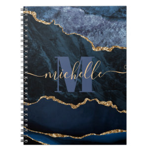 Blaue und goldene falsche Glittermarmor-Achat Notizblock