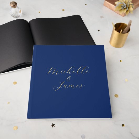 Blaue und goldene Farben Professioneller moderner Gästebuch (Vorderseite offen)