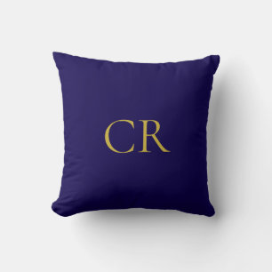 Blaue und goldene Farbmonogramm moderne Minimalist Kissen
