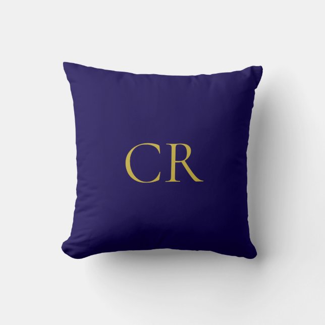 Blaue und goldene Farbmonogramm moderne Minimalist Kissen (Vorderseite)