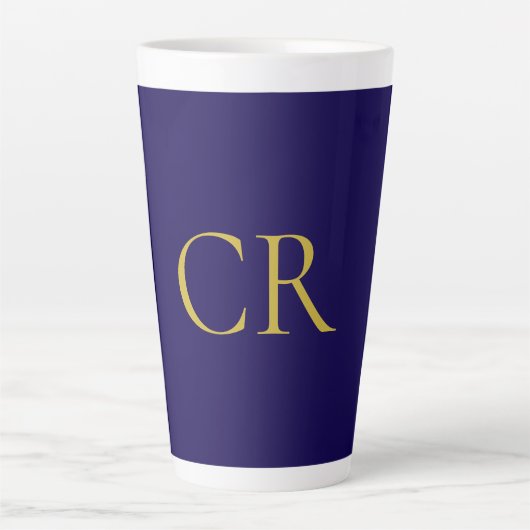 Blaue und goldene Farbmonogramm-Moderne Minimalist Milchtasse (Vorderseite)