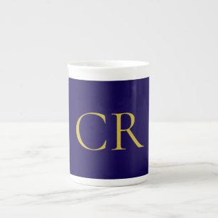 Blaue und goldene Farbmonogramm Moderne Minimalist Porzellantasse