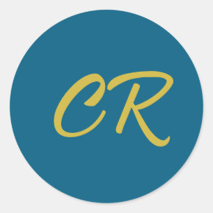 Blaue und goldene Farbmonogramm Moderne Minimalist Runder Aufkleber