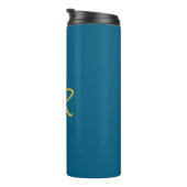 Blaue und goldene Farbmonogramm Moderne Minimalist Thermosbecher (Nach rechts gedreht)
