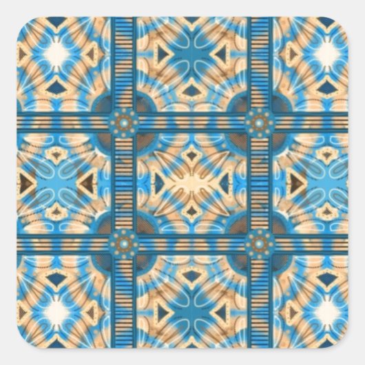 Blaue und goldene Fliesen Quadratischer Aufkleber (Vorderseite)