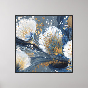 Blaue und goldene fließende Blumengestaltung – Abs Leinwanddruck
