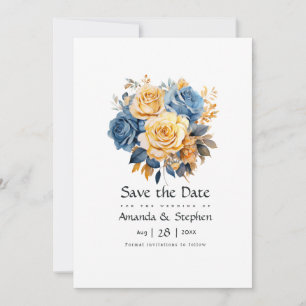 Blaue und goldene florale Hochzeit Save The Date
