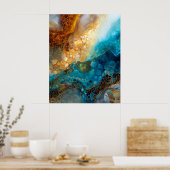 Blaue und goldene Fluid-Art-Abstraktion Poster (Küche)