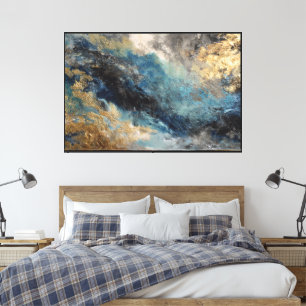 Blaue und goldene flüssige abstrakte Kunst  Leinwanddruck