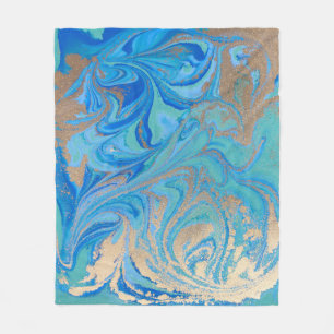 Blaue und goldene flüssige Textur Fleecedecke