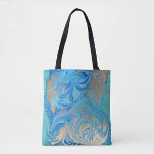 Blaue und goldene flüssige Textur Tasche