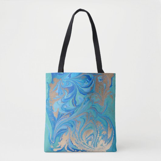Blaue und goldene flüssige Textur Tasche (Vorderseite)