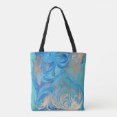 Blaue und goldene flüssige Textur Tasche (Rückseite)