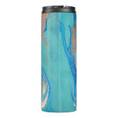 Blaue und goldene flüssige Textur Thermosbecher (Rückseite)