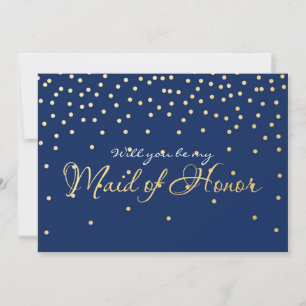 Blaue und goldene Folien-Konfetti-Punkte MAID OF H Einladung