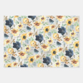 Blaue und goldene gelbe Peony & Sonnenblumen Wrapp Geschenkpapier Set (Vorderseite)