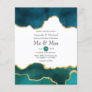 Blaue und goldene Geode-Achat-Stein-Hochzeitseinla Flyer