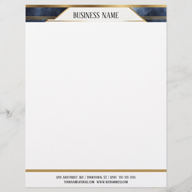 Blaue und goldene geometrische Banner Briefbogen (Vorderseite)