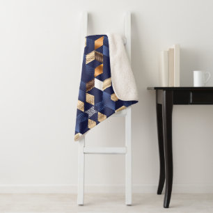 Blaue und goldene geometrische Decke Sherpadecke