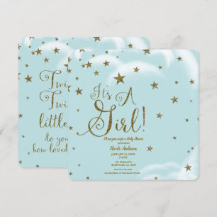 Blaue und goldene Glittersterne - It's A Girl Baby Einladung