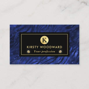 Blaue und goldene Glitzer Glam Tiger Streifen Must Visitenkarte