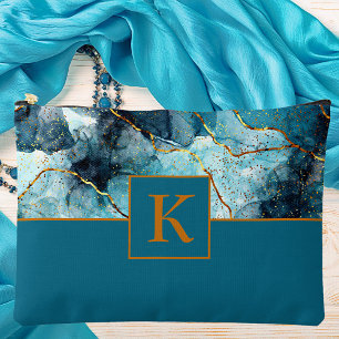 Blaue und goldene glitzernde Marmor-Monogramm Zubehörtasche