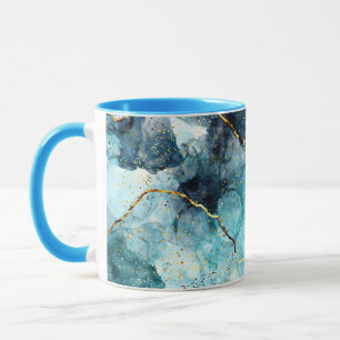 Blaue und goldene glitzernde Marmor Tasse